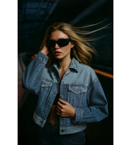 Kadın Renk Bloklu Oversize Jean Ceket Mavi