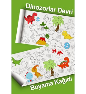 Dinozor Temalı Dev Boyama Kağıdı 2 Metre Sevimli Dinozorlar Aktivite Rulosu - Çocuk Eğitici Rulo