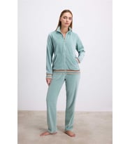 KadifeDokulu Uzun Kollu Sweatshirt ve Pantolon Takımı (Yeşil)