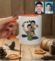 Kişiye Özel Karikatürlü Sarı Lacivert Taraftar Baba Oğul Kupa Bardak Babalar Günü Hediyesi