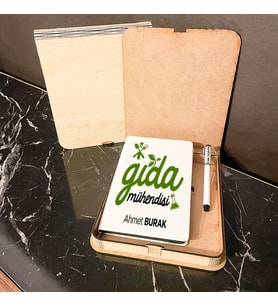 Gıda Mühendisi Ahşap Kutulu Defter Kalem Set 003