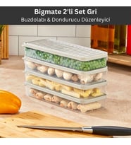 bigmate 2'li Şeffaf Saklama Kabı 2x1 Lt BGMT1115 Mikrodalga Buzdolabı ve Dondurucu Uyumlu Düzenleyic (Gri)
