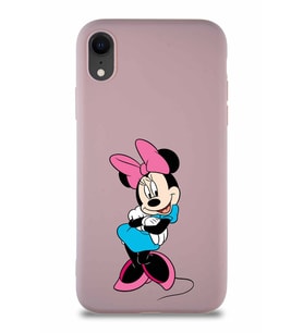 Apple iPhone XR Soft Premier Kapak Minnie Mouse-D Tasarımlı Silikon Kılıf - Pudra (Şeffaf)