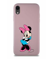 Apple iPhone XR Soft Premier Kapak Minnie Mouse-D Tasarımlı Silikon Kılıf - Pudra (Şeffaf)