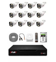 FURY 12 Kameralı 5MP Lens 1080P 6 Warm LED Renkli Gece Görüşlü Güvenlik Kamera Sistemi 500GB 1606