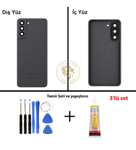 Samsung S21 Fe Grafit Arka Pil Kapağı Batarya Kapağı Lazer Kesim + Yapıştırıcı ve Vida Seti