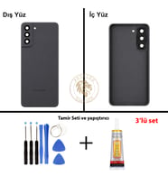 Samsung S21 Fe Grafit Arka Pil Kapağı Batarya Kapağı Lazer Kesim + Yapıştırıcı ve Vida Seti