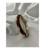 Altın Kaplama Bordo Mineli Kelepçe Bileklik – Vintage Model