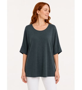 Kadın Oversize Yuvarlak Yaka Basic Bluz