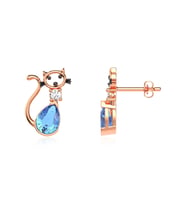 Aqua Damla Taşlı Kedi Rose Gümüş Küpe