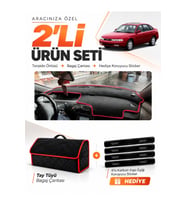 e-biz MAZDA 626 CRONOS (1991-1996) Uyumlu Torpido Örtüsü + Tay Tüyü Çanta - Siyah-Kırmızı - MA009