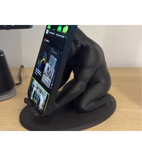 3D Baskı Goril Telefon Tutucu - Kaslı Goril Masaüstü Telefon Standı-Siyah