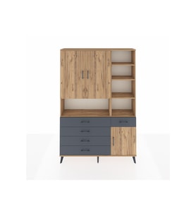 Arges Dolap 8 Raflı 5 Çekmeceli 3 Kapaklı 132x30x195 Çam-Çam/Antrasit