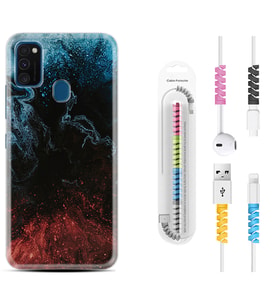 Samsung M21 M22 M23 M30 M31S M32 Kılıf Kablo Koruma Spiral Silikon Red Blue Black Abstact 1386