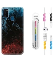 Samsung M21 M22 M23 M30 M31S M32 Kılıf Kablo Koruma Spiral Silikon Red Blue Black Abstact 1386