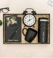 Kişiye Özel Fotoğraflı Çerçeve,Defter,Kalem,Masa Saati,Fincan Ve Termos Hediye Seti (STD)