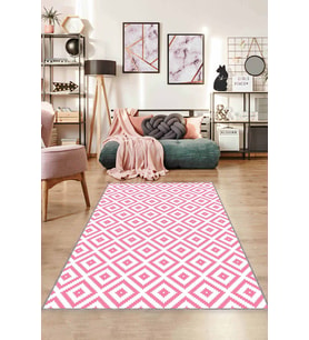 Pembe Karo Kaymaz Taban Makinede Yıkanabilir Halı KR008 - 100 x 160 cm