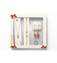 ÇELİK SET 4'LÜ  TAKI  SETİ GOLD DETAYLI ŞIK ÖZEL GÜN GÜNLÜK SET (Rose Gold Altın)