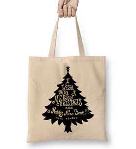 Yılbaşı Yeni Yıl Konseptli Merry Christmas Ağaç Bez Çanta Uzun Saplı