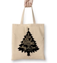 Yılbaşı Yeni Yıl Konseptli Merry Christmas Ağaç Bez Çanta Uzun Saplı