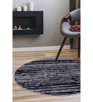 Dijidekor Halı Siyah Gri Cool Ym4700  Yuvarlak Kesme İnce Yolluk Kilim Salon Halısı Modelleri (Açık Gri - Siyah)