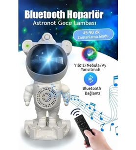 Galaksi Işık Projektörü ve Bluetooth Hoparlör, Yatak Odası İçin Zamanlayıcıyla (Krem)