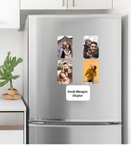 Kişiye Özel 4 Fotoğraflı ve İsim/Mesaj Yazılı 5'li Buzdolabı Magnet 5'li Anı Seti: 4 Favori Fotoğraf + 1 Özel Not Yazılı Magnet Kombini Sevgiliye Hediye Kendi Mesajını Oluştur