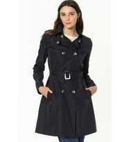 Dewberry Kadın %100 Polyester Trençkot Lacivert Z6642 Günlük Dış Giyim, Katmanlı Kombin, Şehir ve Ofis Stili