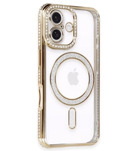 Newface Apple iPhone 16 Kılıf Joke Simli Magneticsafe Kılıf - Gold
