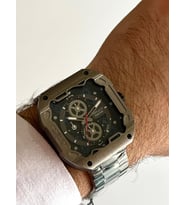Ferrucci Kare Kadran Füme&Lacivert Renk Fonksiyonlu&Takvimli 45mm Kasa Çap Erkek Kol Saati (Koyu Füme)
