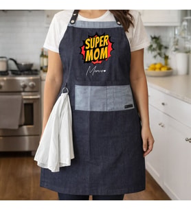 BK Gift Kişiye Özel Anneler Günü Tasarımlı Pamuk Denim Havlu Detaylı Mutfak Önlüğü -3, Aşçı ve Şef Önlüğü, Ev Hediyesi