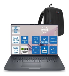 Dell Pro Max 18 Plus Intel Core Ultra 7 265HX 96GB Ddr5 2tb SSD Rtx Pro 3000 Blackwell 12GB Windows 11 Pro 18" 120HZ Qhd+ 2560 x 1600 Wva 500NITS Mobil Iş Istasyonu MB18250263P22 + Zetta Çanta