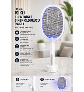 Glr LTD-618 Şarj Edilebilir Sivrisinek Raketi Sinek Öldürücü Tuzak Lamba Type-C Şarjlı Stantlı