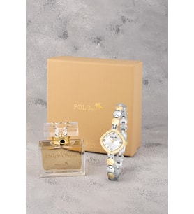 Polo Air Zarif Kadın Kol Saati 55 ml Parfüm Hediyelik Kutusunda Set Gold Gümüş Renk ST-2201S3