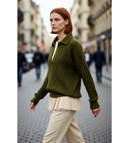 Kadın Oversize Polo Yaka Düşük Kol Fitilli Triko Kazak Kışlık Günlük Şıklığı Tamamlayan Konforlu