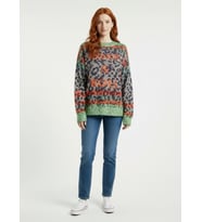 Kadın Rock & Roll Desenli Oversize Triko Kazak