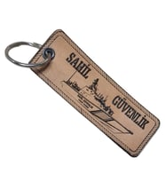 Sahil Güvenlik Deri Anahtarlık  - Arma - Leather Key Holder (Bej)