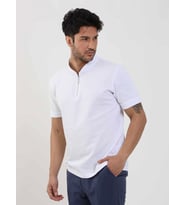 Dufy Beyaz Erkek Slim Fit Düz Bomber Yaka Tshirt - 105294