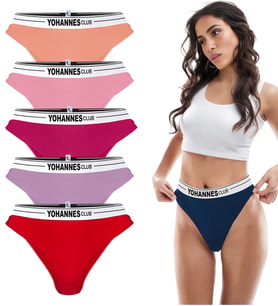 Yohannes Club, Kadın Lastik Kemerli Brazilian Külot, Çok Renkli, Çoklu Paket, 5'li Paket,