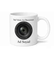 İsimli Kamera Lens Desenli Fotoğrafçı Kupası Hediye Bardak Özel Tasarım
