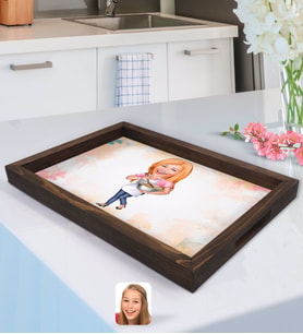 BK Gift Kişiye Özel Kadın Chef Karikatürlü Doğal Ahşap Tepsi