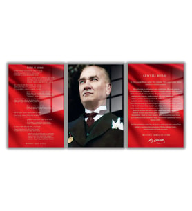 Temperli Gerçek Cam Tablo Seti Mavi Gözlü Atatürk İstiklal Marşı ve Gençliğe Hitabe