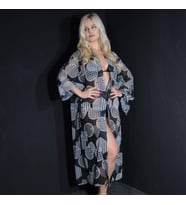 PAREDORA Siyah Lotus Desenli Kimono Pareo