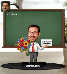 BK Gift Kişiye Özel Erkek Öğretmen Tasarımlı Karikatür Biblo -17, Öğretmene Hediye, Öğretmenler Günü Hediyesi