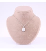 Ay Taş Doğal Taş Gümüş Çerçeveli ve Zincirli Kolye Ucu - 2 x 1,5 cm M347