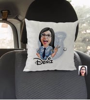 BK Gift Kişiye Özel İsimli Kadın Polis Karikatürlü Kare Araç Koltuk Yastığı-1