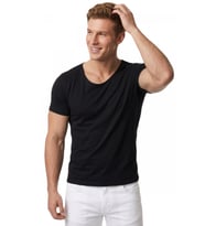 DeepSEA Erkek Lacivert Slim Fit %90 Pamuk Açık Yaka Oval Kesim Likralı Basic Tişört 1801199