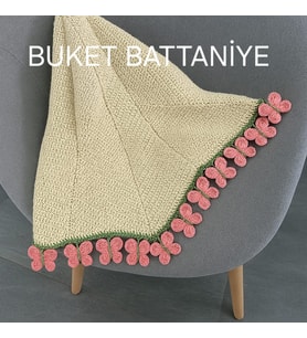el yapımı kelebekli battaniye, buket şal , buket battaniye , buket şeklinde kelebekli buket 70-80 cm