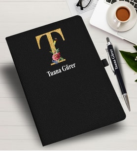 Kişiye Özel harf Tasarımlı  İsme Özel Defter ve Kalem