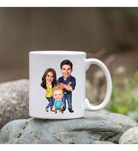 Kişiye Özel Bardak - Karikatür Bardak - 3 Kişi Aile Bardağı